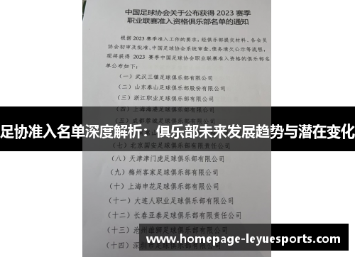 足协准入名单深度解析：俱乐部未来发展趋势与潜在变化