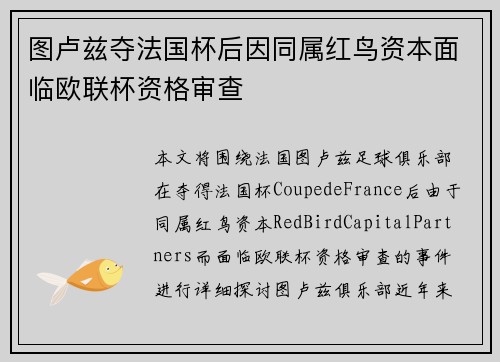 图卢兹夺法国杯后因同属红鸟资本面临欧联杯资格审查